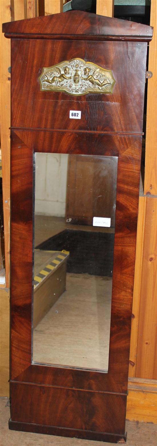 19th century mahogany wall mirror with brass cherub plaque(-)